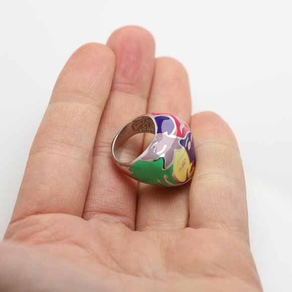 Art Ring Sterling Silver famous artist Enamel Inspired Artistic Ring - Picture 4 of 13